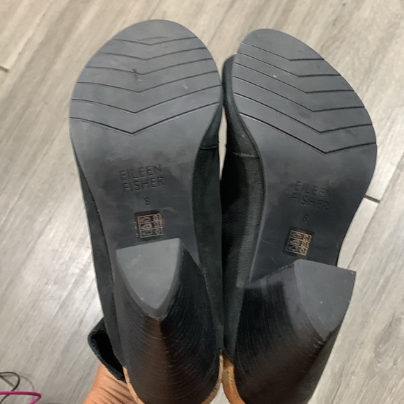 Eileen Fisher Black Leather Peep Toe Sling Back Heels size 8 - Picture 7 of 8